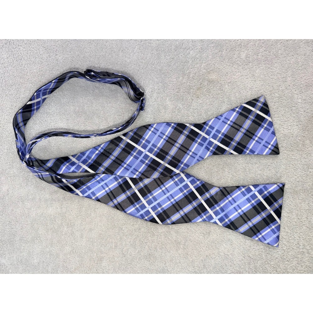 Mens Blue Black White Plaid Self-Tie Bow Tie Adjustable‎ Formal Neckwear